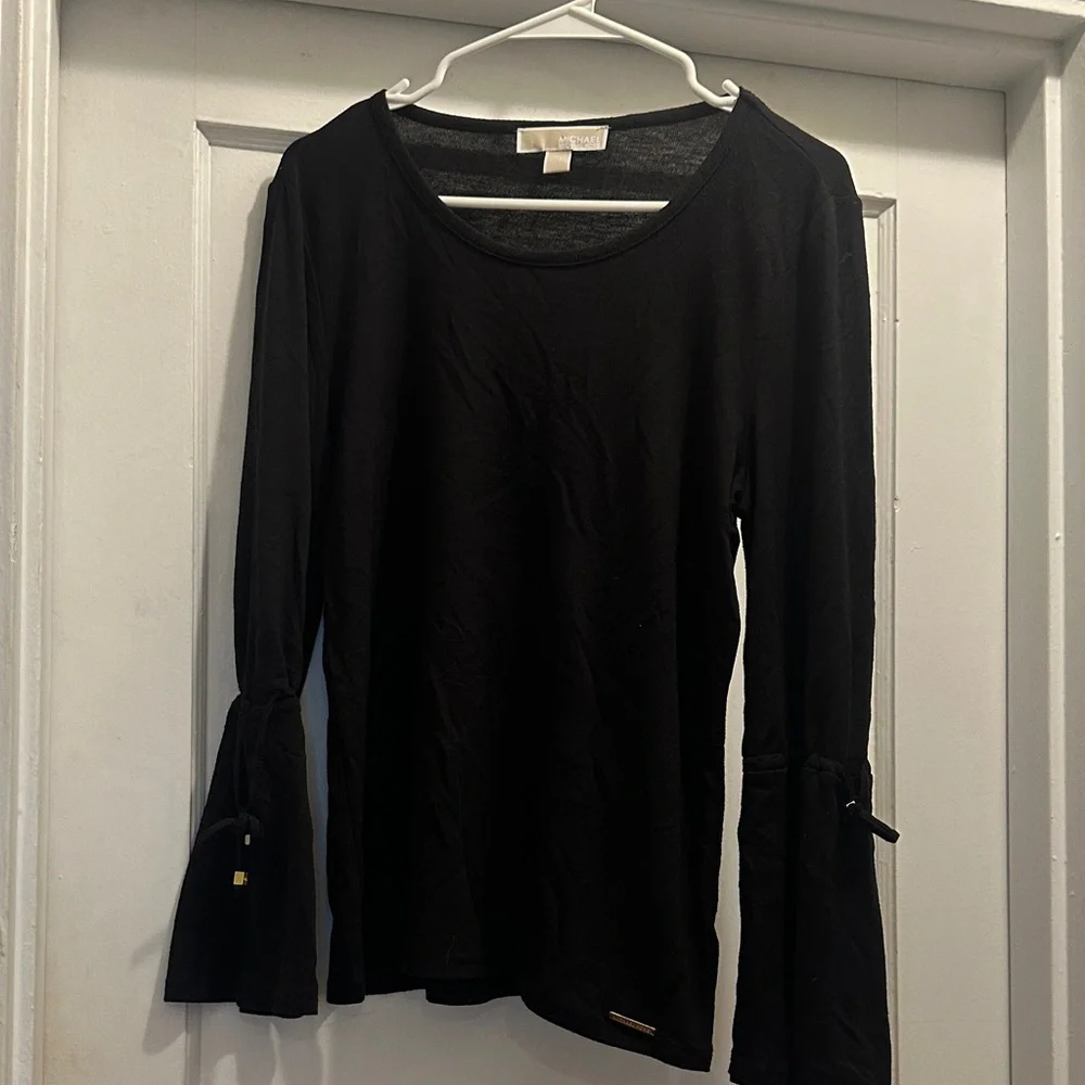 Michael Kors Black Long Sleeve Top with Tie Details - Preloved